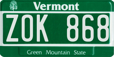 VT license plate ZOK868