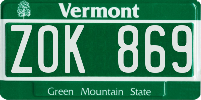 VT license plate ZOK869