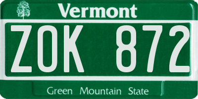 VT license plate ZOK872