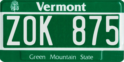 VT license plate ZOK875