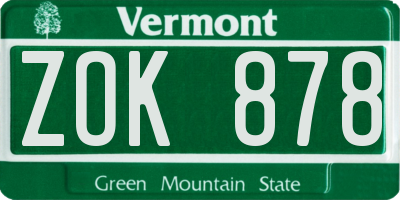 VT license plate ZOK878