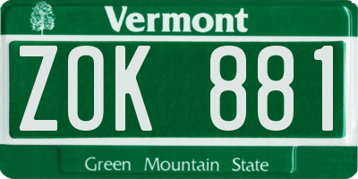 VT license plate ZOK881