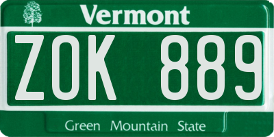 VT license plate ZOK889