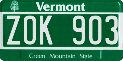 VT license plate ZOK903