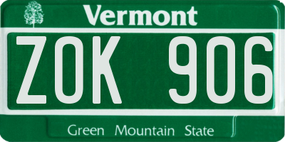 VT license plate ZOK906