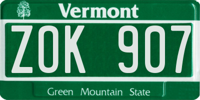 VT license plate ZOK907