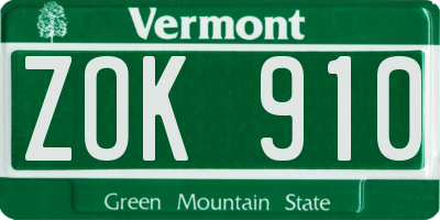 VT license plate ZOK910