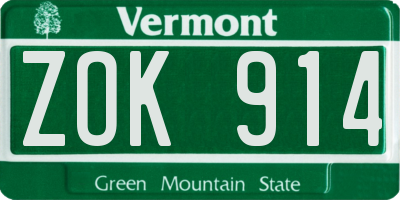 VT license plate ZOK914