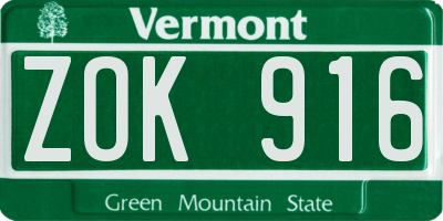 VT license plate ZOK916