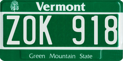 VT license plate ZOK918
