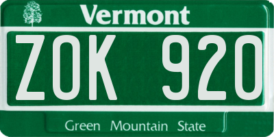 VT license plate ZOK920