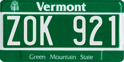 VT license plate ZOK921