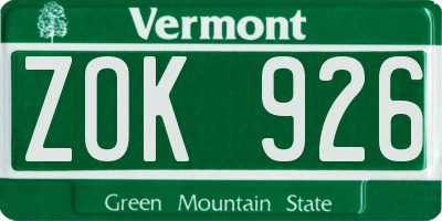 VT license plate ZOK926