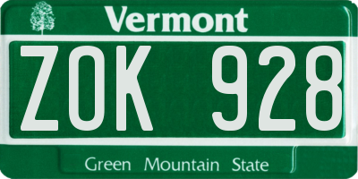 VT license plate ZOK928