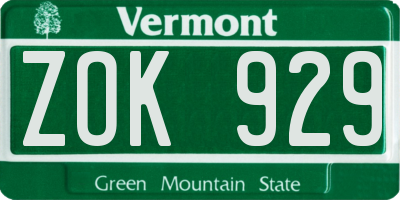 VT license plate ZOK929