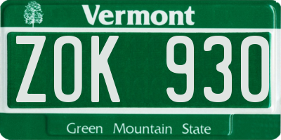 VT license plate ZOK930