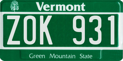 VT license plate ZOK931