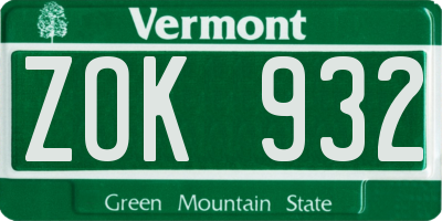 VT license plate ZOK932