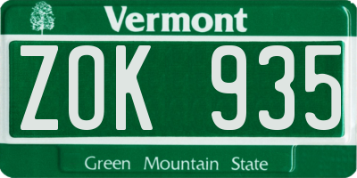 VT license plate ZOK935