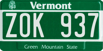 VT license plate ZOK937