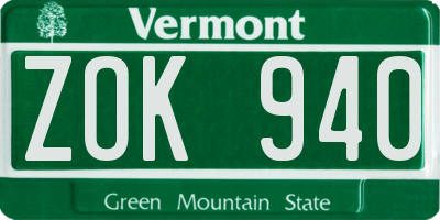 VT license plate ZOK940