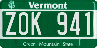 VT license plate ZOK941