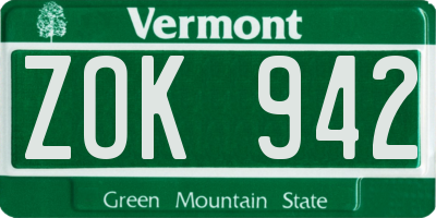 VT license plate ZOK942