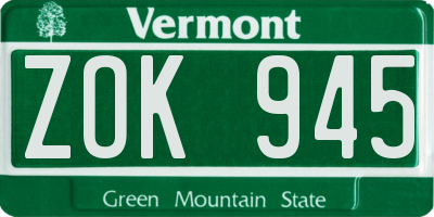 VT license plate ZOK945