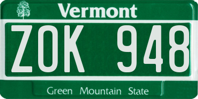 VT license plate ZOK948