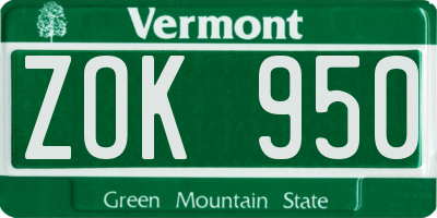 VT license plate ZOK950