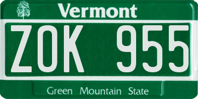 VT license plate ZOK955