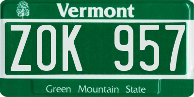 VT license plate ZOK957