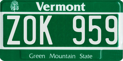 VT license plate ZOK959