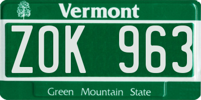 VT license plate ZOK963