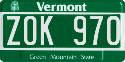 VT license plate ZOK970