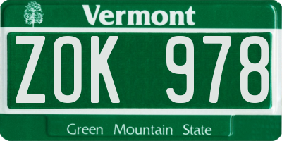 VT license plate ZOK978
