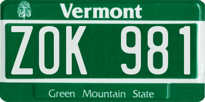 VT license plate ZOK981
