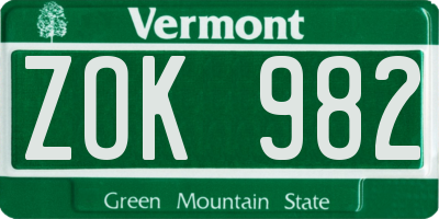 VT license plate ZOK982