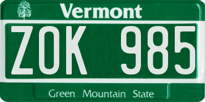 VT license plate ZOK985