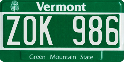 VT license plate ZOK986