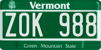 VT license plate ZOK988