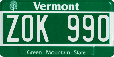 VT license plate ZOK990