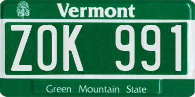 VT license plate ZOK991
