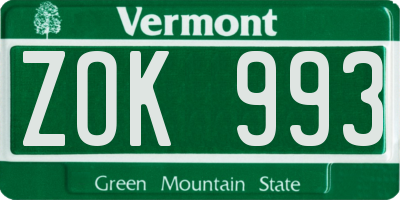 VT license plate ZOK993
