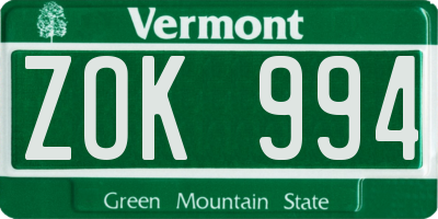 VT license plate ZOK994