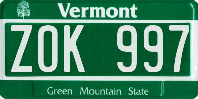 VT license plate ZOK997