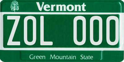 VT license plate ZOL000