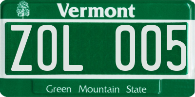 VT license plate ZOL005