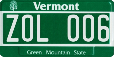 VT license plate ZOL006