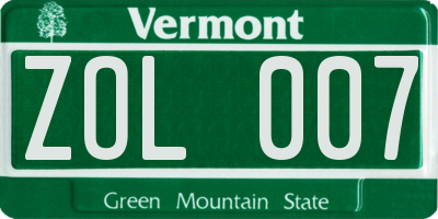 VT license plate ZOL007